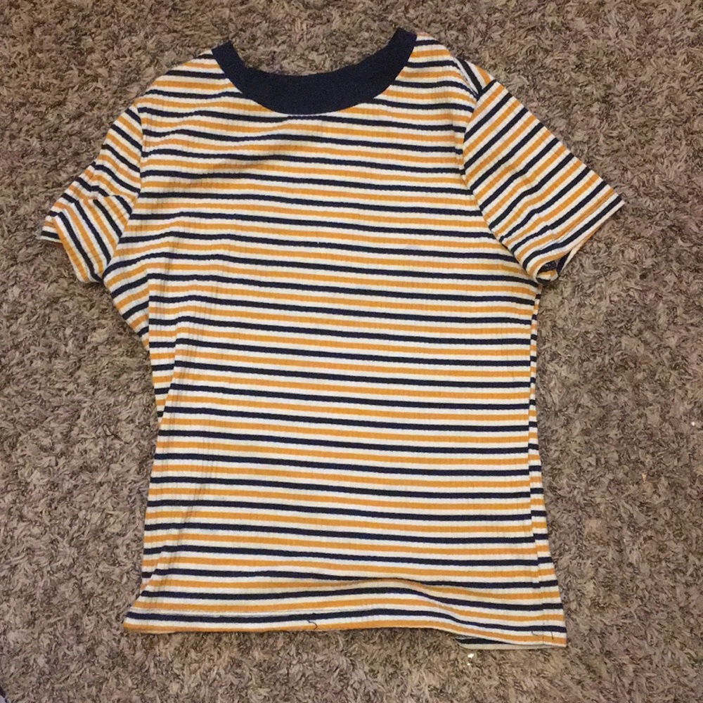 Navy, white, and yellow shirt